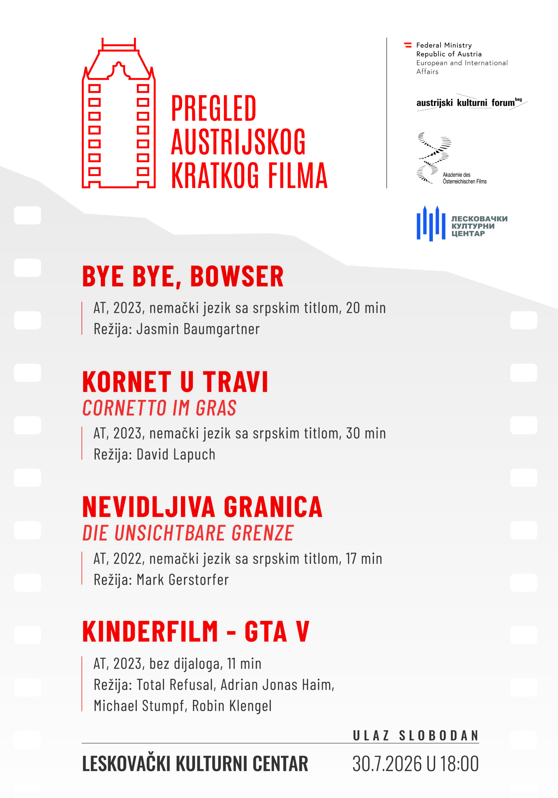 Pregled austrijskog kratkog filma u Leskovačkom kulturnom centru