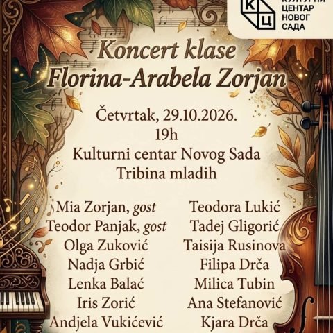 Koncert klase Florine-Arabele Zorjan 29. oktobra u klubu „Tribina mladih“